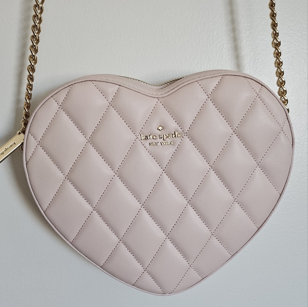 Kate Spade Love Shack Pink Quilted Heart Crossbody Bag With Gold Chain - Picture 5 of 8